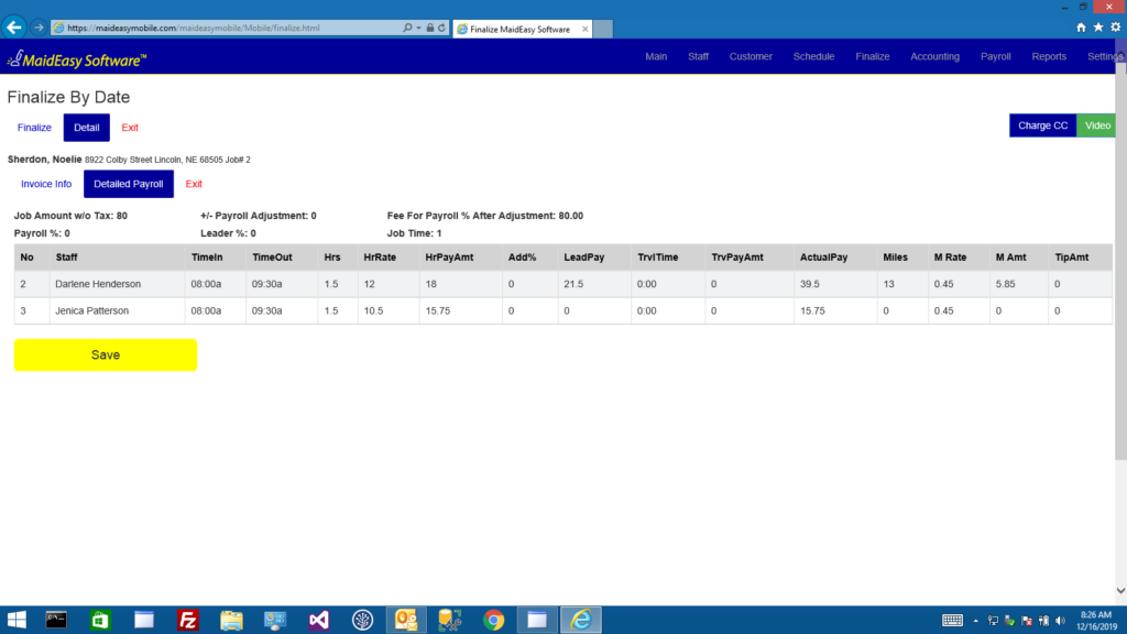 MaidEasy's House Cleaning Software with percentage pay.