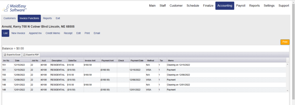 House Cleaning Business Software - Accounting